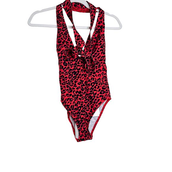 Zimmermann Sculpt Tie Halter Neck One Piece Swimsuit Red Leopard NWT Size 2-4 XS - Picture 3 of 11